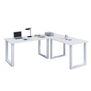 Lona U-foot hjrne skrivebord - hvitt tre og metall (220x190x80)