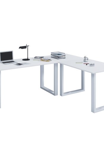 Lona U-foot hjrne skrivebord - hvitt tre og metall (220x190x80)