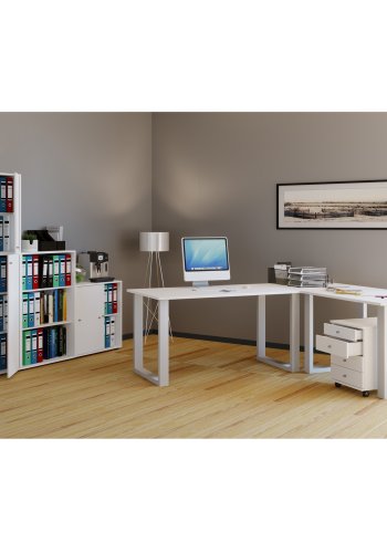 Lona U-foot hjrne skrivebord - hvitt tre og metall (220x190x80)