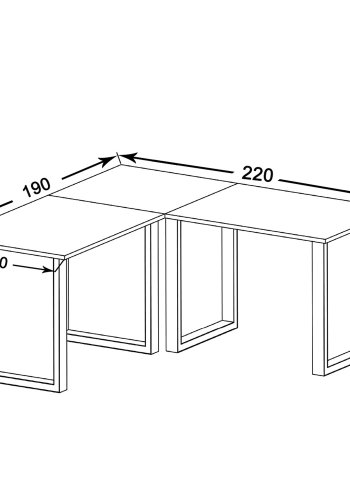 Lona U-foot hjrne skrivebord - naturlig tre og hvitt metall (220x190x80)
