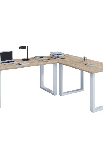 Lona U-foot hjrne skrivebord - naturlig tre og hvitt metall (220x190x80)