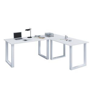 Lona U-foot hjrne skrivebord - hvitt tre og metall (220x220x80)