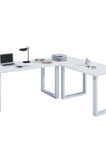 Lona U-foot hjrne skrivebord - hvitt tre og metall (220x220x80)