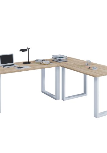 Lona U-foot hjrne skrivebord - naturlig tre og hvitt metall (220x220x80)