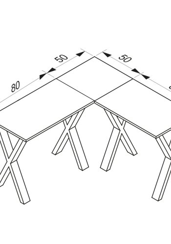 Lona X-feet hjrnebord - hvitt tre og slvgr metall (130x130x50)