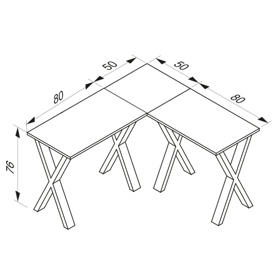Lona X-feet hjrnebord - hvitt tre og slvgr metall (130x130x50)