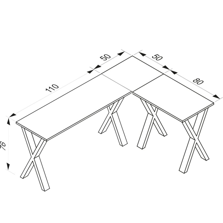 Eckschreibtisch Lona X-feet - weißes Holz und silbergraues Metall (160x130x50)