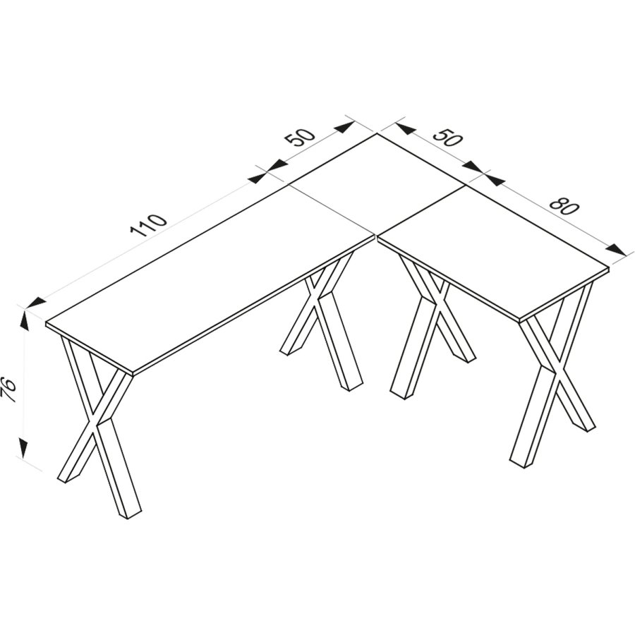 Eckschreibtisch Lona X-feet - Naturholz und silbergraues Metall (160x130x50)