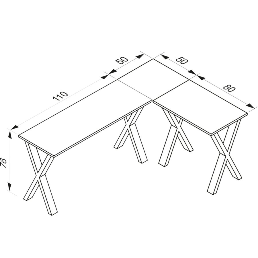 Lona X-feet hjrne skrivebord - grtt tre og slvgr metall (160x130x50)