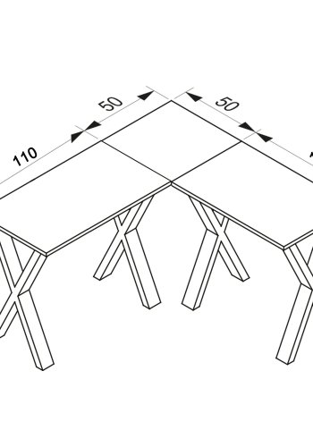 Lona X-feet hjrne skrivebord - hvitt tre og slvgr metall (160x160x50)