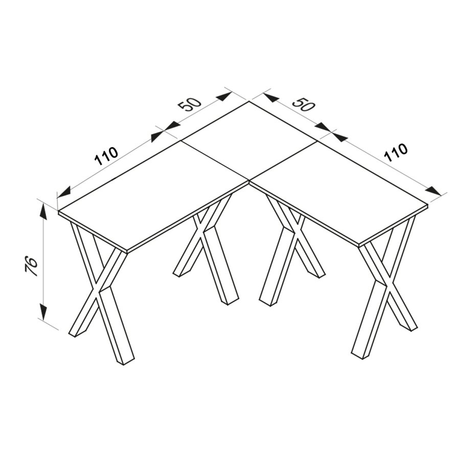 Eckschreibtisch Lona X-feet - Naturholz und silbergraues Metall (160x160x50)