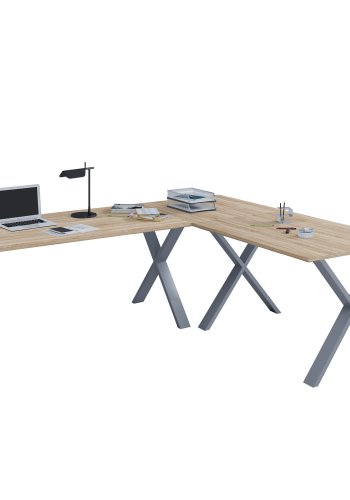 Eckschreibtisch Lona X-feet - Naturholz und silbergraues Metall (160x160x50)