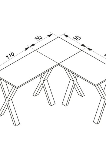 Eckschreibtisch Lona X-feet - graues Holz und silbergraues Metall (160x160x50)