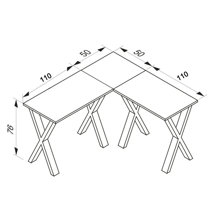 Eckschreibtisch Lona X-feet - graues Holz und silbergraues Metall (160x160x50)