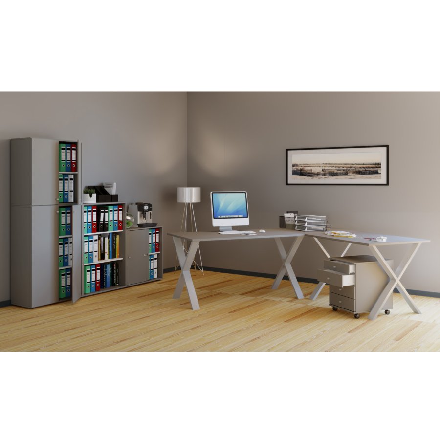Eckschreibtisch Lona X-feet - graues Holz und silbergraues Metall (160x160x50)