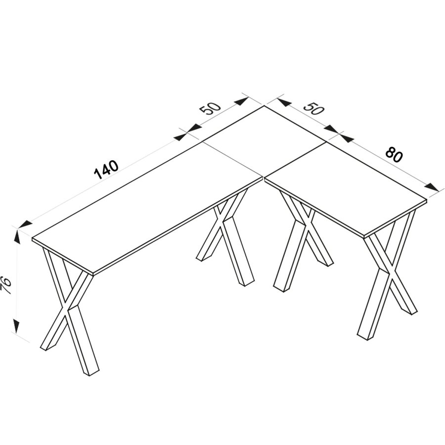 Eckschreibtisch Lona X-feet - weißes Holz und silbergraues Metall (190x130x50)
