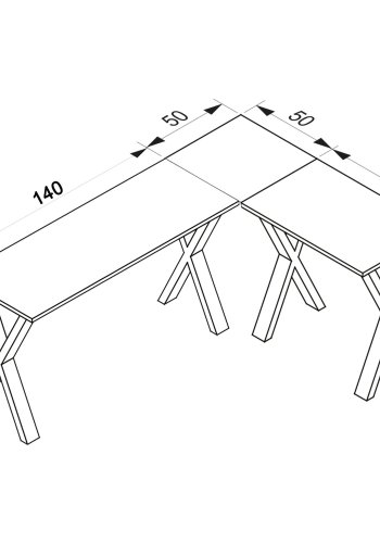 Lona X-feet hjrne skrivebord - naturlig tre og slvgr metall (190x130x50)