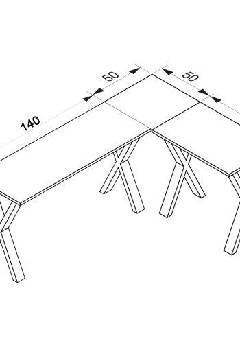 Lona X-feet hjrne skrivebord - hvitt tre og slvgr metall (190x160x50) 