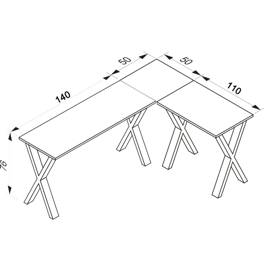 Eckschreibtisch Lona X-feet - Naturholz und silbergraues Metall (190x160x50)