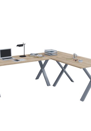 Eckschreibtisch Lona X-feet - Naturholz und silbergraues Metall (190x160x50)