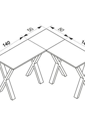Lona X-feet hjrne skrivebord - hvitt tre og slvgr metall (190x190x50)