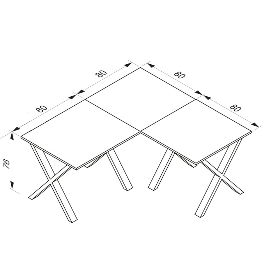 Lona X-feet hjrne skrivebord - hvitt tre og slvgr metall (160x160x80)