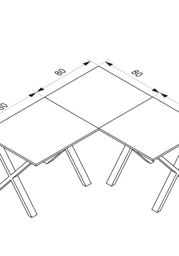 Lona X-feet hjrne skrivebord - naturlig tre og slvgr metall (160x160x80) 
