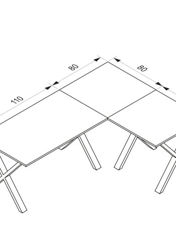 Lona X-feet hjrne skrivebord - hvitt tre og slvgr metall (190x160x80)