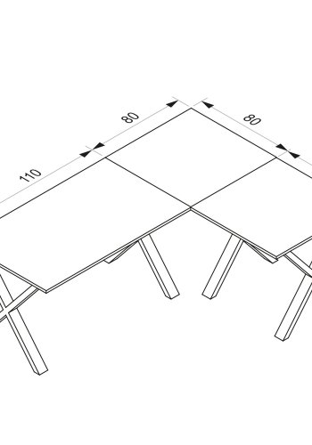 Lona X-feet hjrne skrivebord - naturlig tre og slvgr metall (190x160x80)