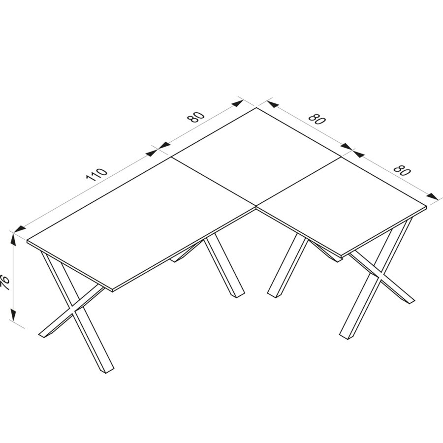 Lona X-feet hjrne skrivebord - naturlig tre og slvgr metall (190x160x80)