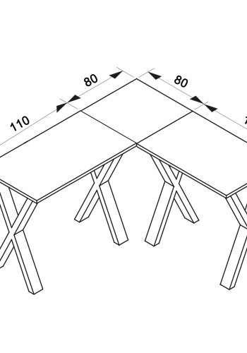 Eckschreibtisch Lona X-feet - weißes Holz und silbergraues Metall (190x190x80)