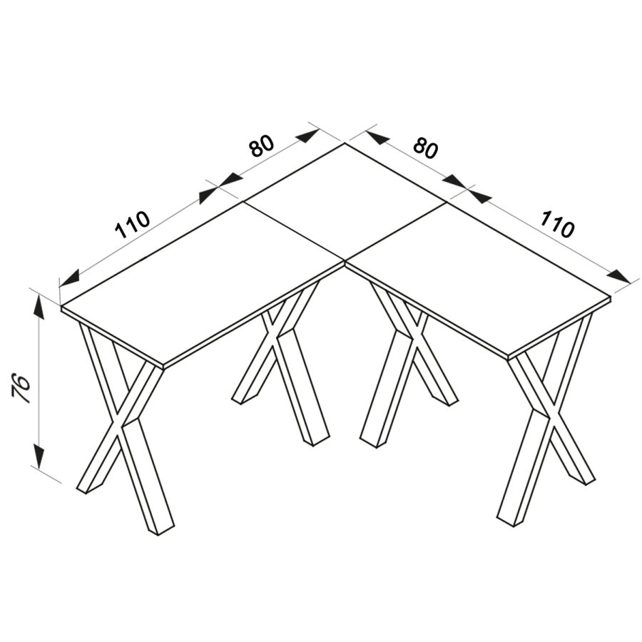 Eckschreibtisch Lona X-feet - weißes Holz und silbergraues Metall (190x190x80)