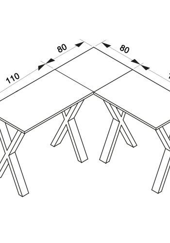 Eckschreibtisch Lona X-feet - Naturholz und silbergraues Metall (190x190x80)