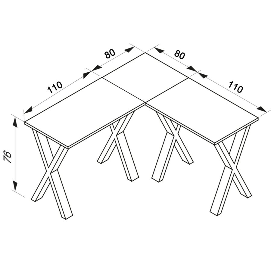 Eckschreibtisch Lona X-feet - Naturholz und silbergraues Metall (190x190x80)