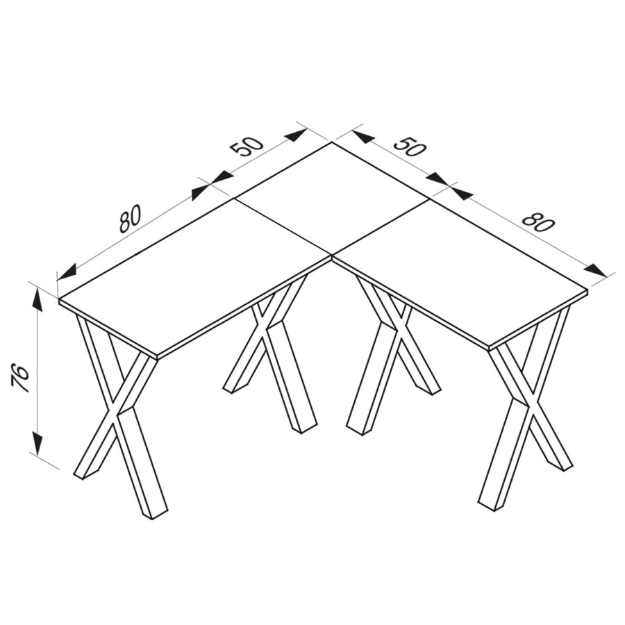 Eckschreibtisch Lona mit X-Füßen – weißes Holz und schwarzes Metall (130 x 130 x 50) 