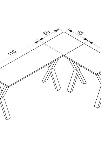 Eckschreibtisch Lona mit X-Füßen – Naturholz und schwarzes Metall (160 x 130 x 50)