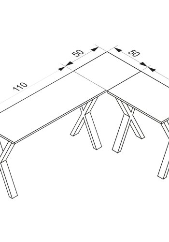Lona X-feet hjrne skrivebord - grtt tre og svart metall (160x130x50)