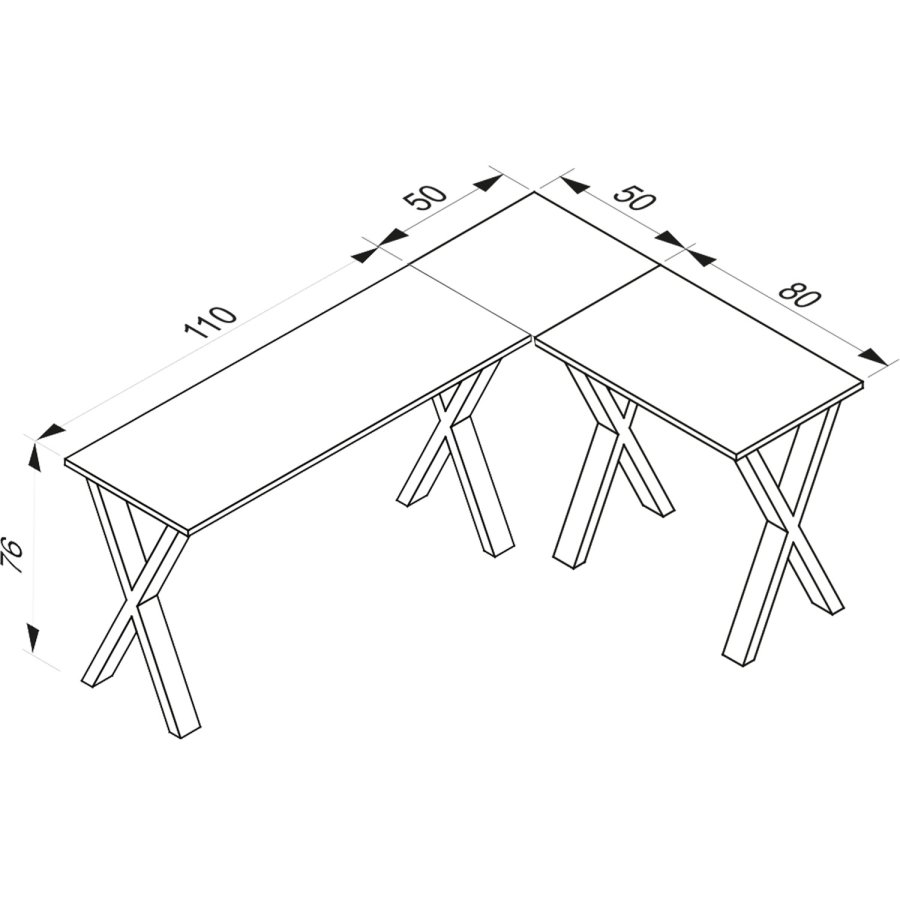Lona X-feet hjrne skrivebord - grtt tre og svart metall (160x130x50)
