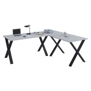 Lona X-feet hjrne skrivebord - grtt tre og svart metall (160x130x50)