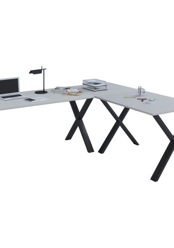 Lona X-feet hjrne skrivebord - grtt tre og svart metall (160x130x50)