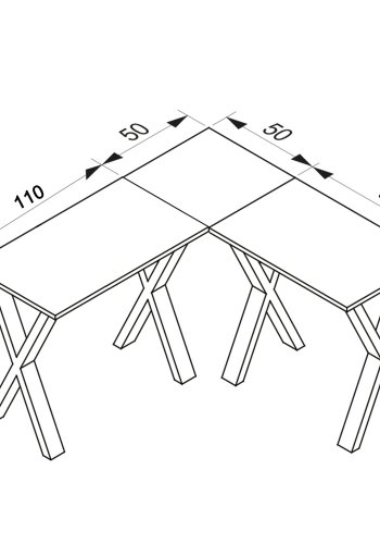 Lona X-feet hjrne skrivebord - naturlig tre og svart metall (160x160x50)