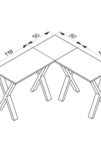Lona X-feet hjrne skrivebord - grtt tre og svart metall (160x160x50)