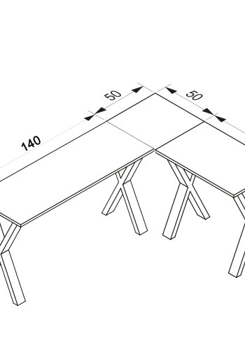 Eckschreibtisch Lona mit X-Füßen – Naturholz und schwarzes Metall (190 x 130 x 50)