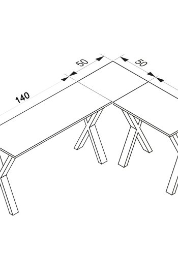 Eckschreibtisch Lona mit X-Füßen - weißes Holz und schwarzes Metall (190x160x50)