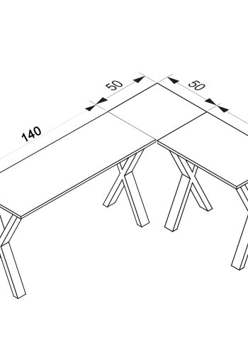 Lona X-feet hjrne skrivebord - naturlig tre og svart metall (190x160x50)