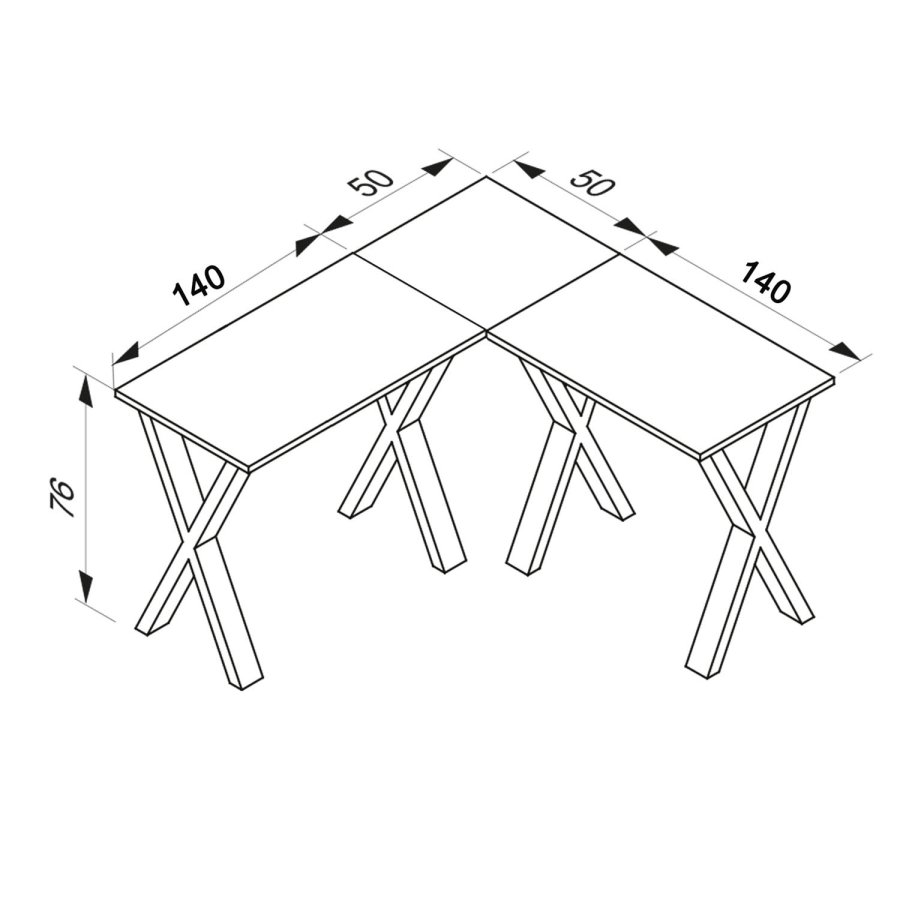 Eckschreibtisch Lona mit X-Füßen – weißes Holz und schwarzes Metall (190 x 190 x 50) 