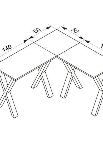 Eckschreibtisch Lona mit X-Füßen – Naturholz und schwarzes Metall (190 x 190 x 50)