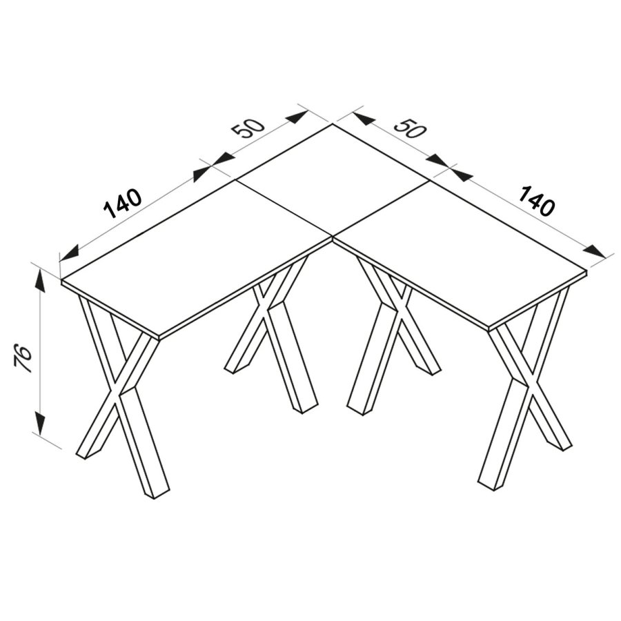 Eckschreibtisch Lona mit X-Füßen – Naturholz und schwarzes Metall (190 x 190 x 50)