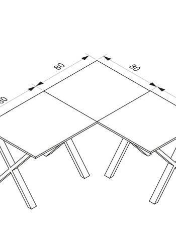 Eckschreibtisch Lona mit X-Füßen - weißes Holz und schwarzes Metall (160x160x80) 