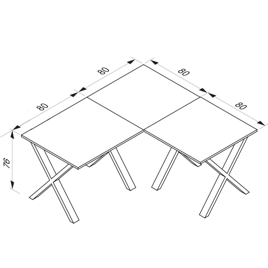 Eckschreibtisch Lona mit X-Füßen - weißes Holz und schwarzes Metall (160x160x80) 